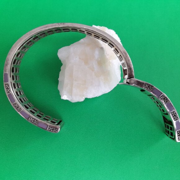 Silver 925 JPI Bracelet Hinged Clamper Bangle Purple Black Textured - Picture 14 of 14